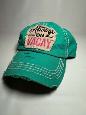 Always On Vacay Baseball Cap Aquamarine Adjustable Distressed KB ETHOS Retro